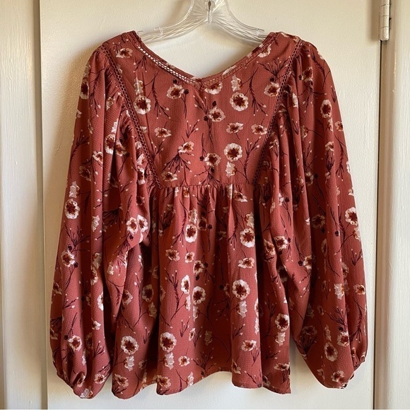 Francescas blue rain long balloon sleeve pink top with white flowers size XS - Picture 2 of 9